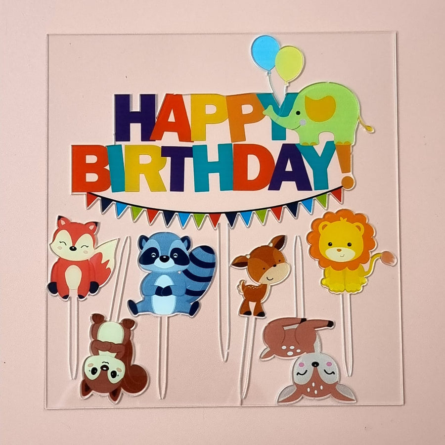 Cake Topper - Arcylic (Cartoon) - SK Homemade Cakes-Happy Birthday - Safari--