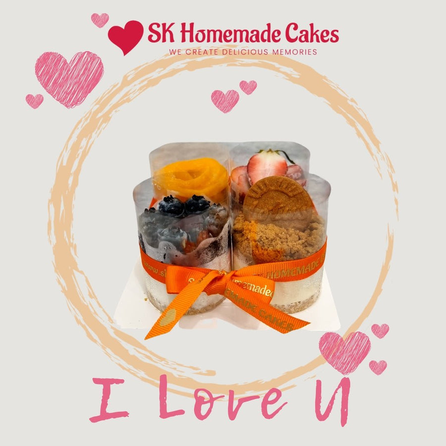 I Love U Mini Frozen Eggless Cheesecake 1set (4pc) - Available Daily - SK Homemade Cakes-Option A--