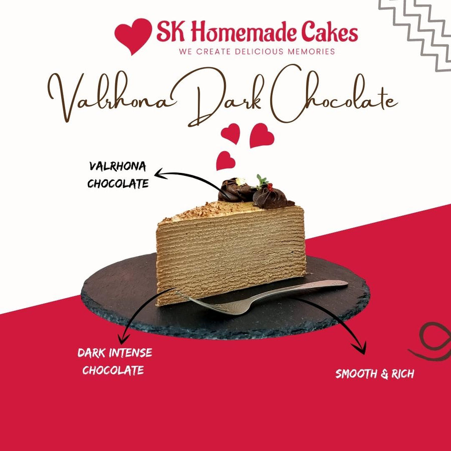 NEW! Valrhona Dark Chocolate Mille Crepes - 20cm Whole Cake (Available Daily) - SK Homemade Cakes-Medium 20cm--
