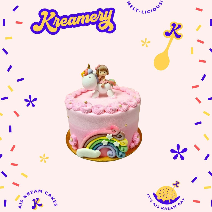Rainbow Unicorn Vanilla Ice Cream Cake - 15cm Whole Cake (Available Daily) - SK Homemade Cakes---