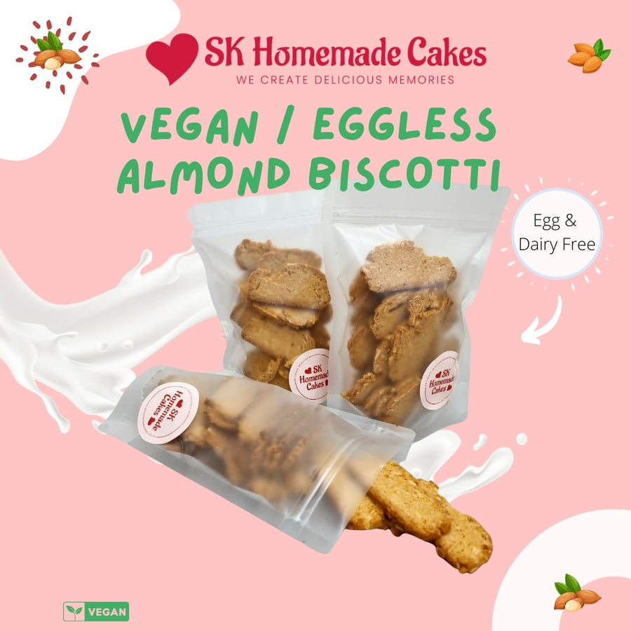 Vegan / Eggless Almond Biscotti (Available Daily) - SK Homemade Cakes-1 pkt- 170g +/---
